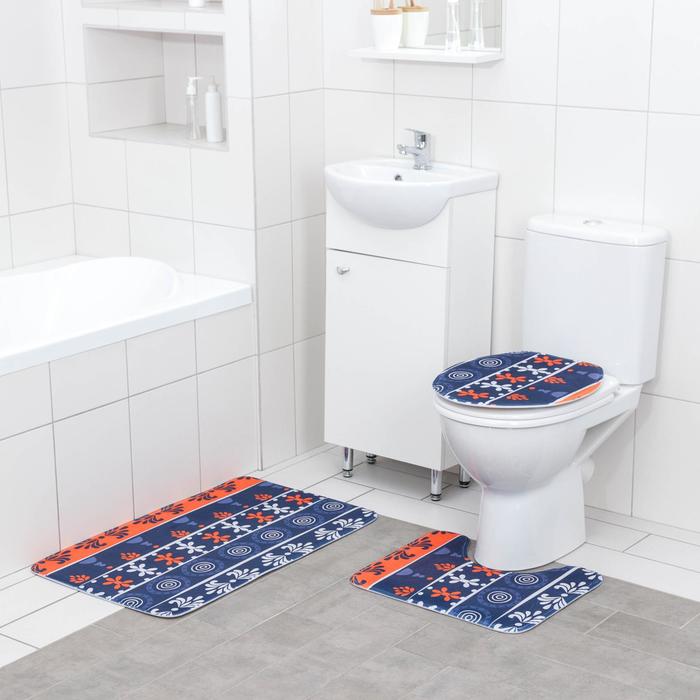 Набор ковриков для ванны и туалета Доляна «Арабеск», 3 шт: 37×43, 37×45, 45×73 см