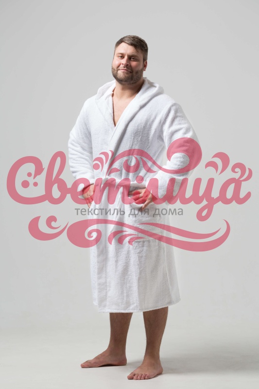 [МК] Мужской классический махровый халат с шалькой (Белый)